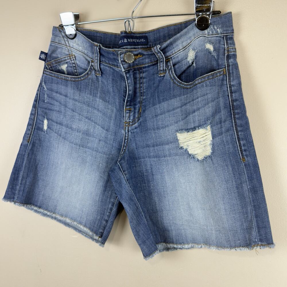 Rock & Republic Bumpershoot Denim Shorts Frayed Hem Women’s Size 6 Mid Rise - Picture 3 of 12